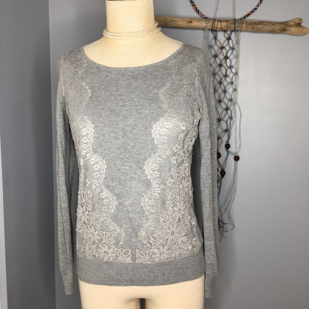 LC Lauren Conrad gray lace lightweight sweater